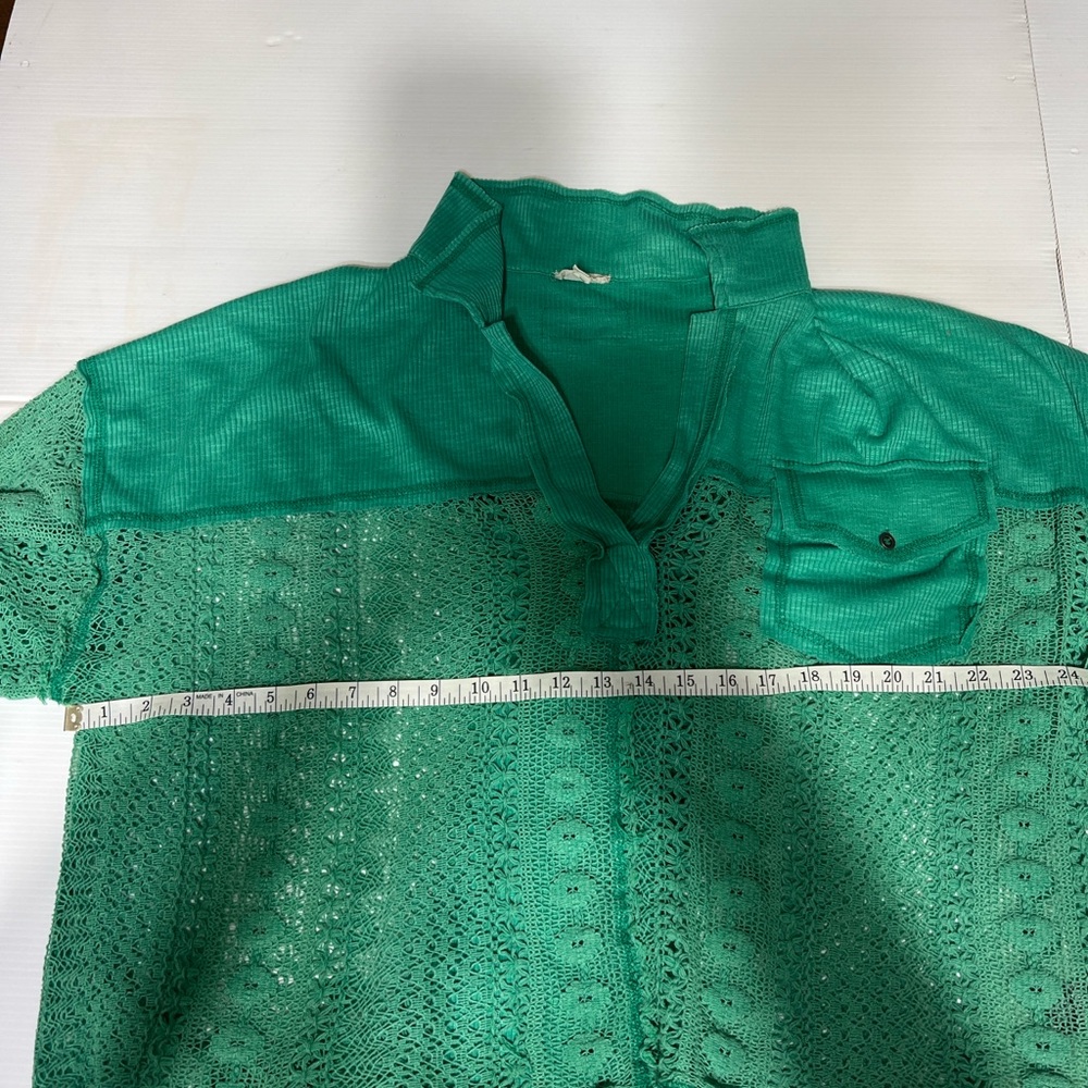 Pol Green Lace Patchwork Button Front Shacket Top… - image 5